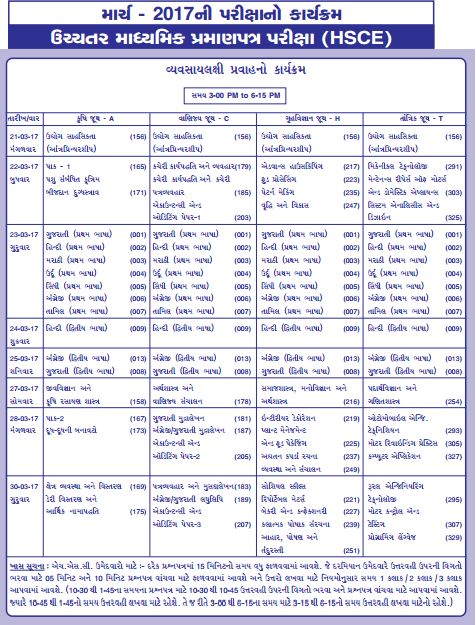 GSEB Class 12 Time Table 2017
