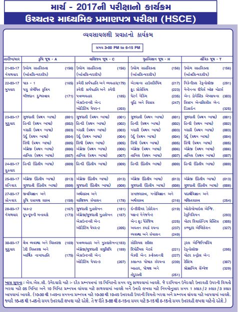GSEB Class 12 Time Table 2017 GSEB Class 12 Time Table 2017